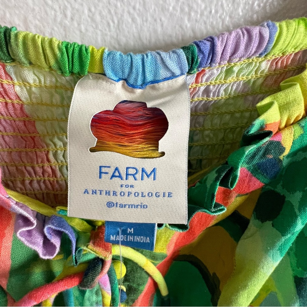 Anthropologie Farm Rio Midi Dress Puff Sleeves Green, Yellow, and Pink NWT - Picture 10 of 12